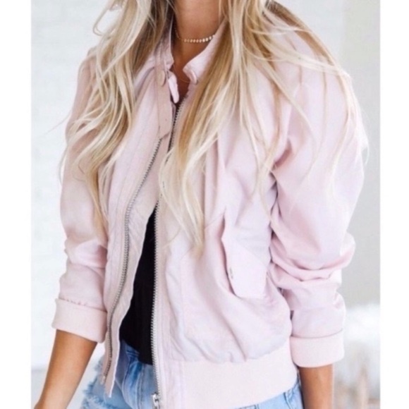 Free People Midnight Bomber Jacket Blush Pink Satin Large - Picture 1 of 7